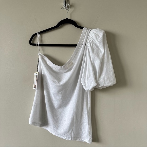 NATION LTD - Raina Balloon Sleeve One Shoulder Tee in White - Picture 6 of 10